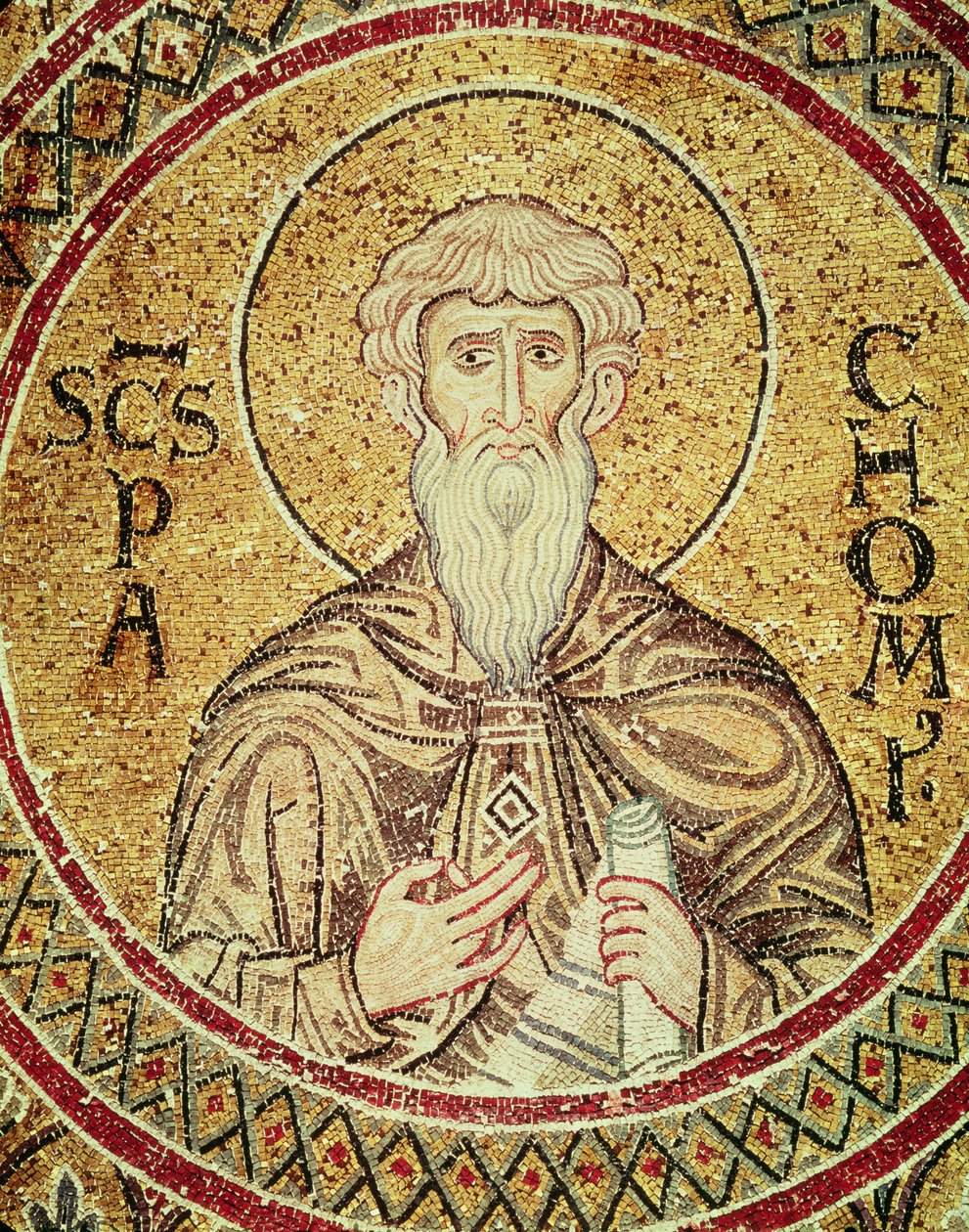 St. Pachomius (d.346) (mosaikk) av Byzantine School