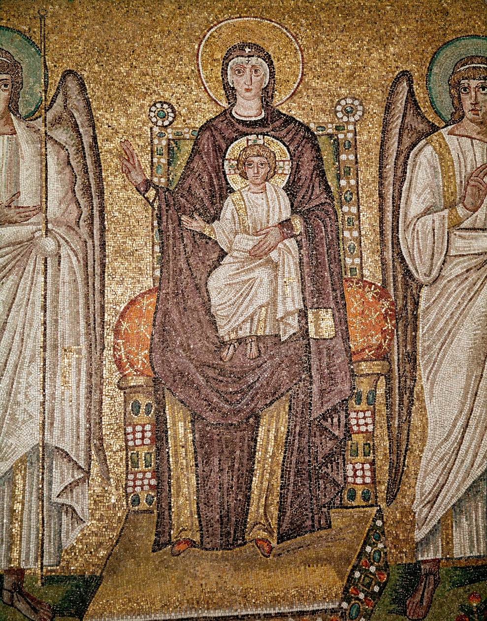 Den bysantinske jomfruen (Detalj av mosaikk, 600-tallet) av Byzantine School