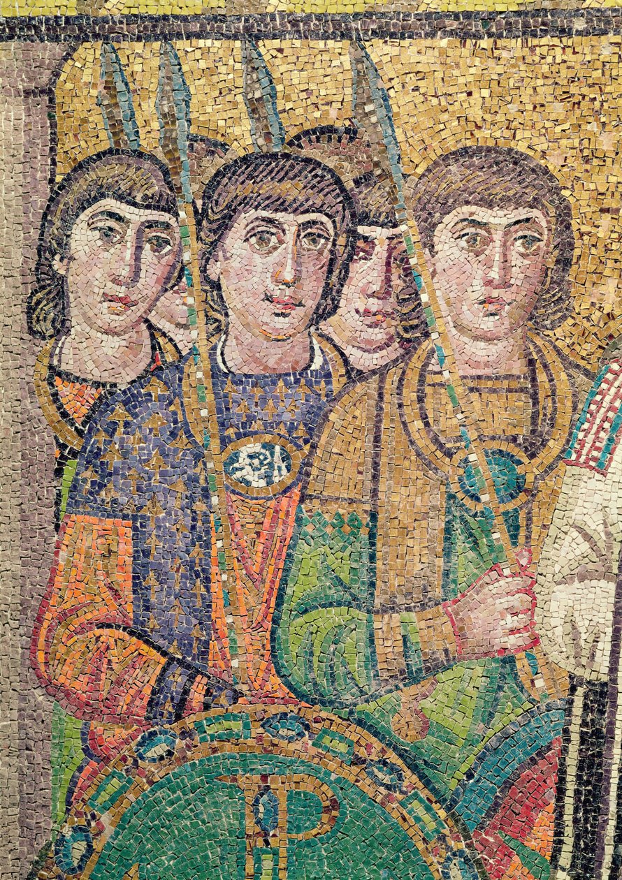 The Guards on Justinians suite (mosaikk) (detalj av 244979) av Byzantine School