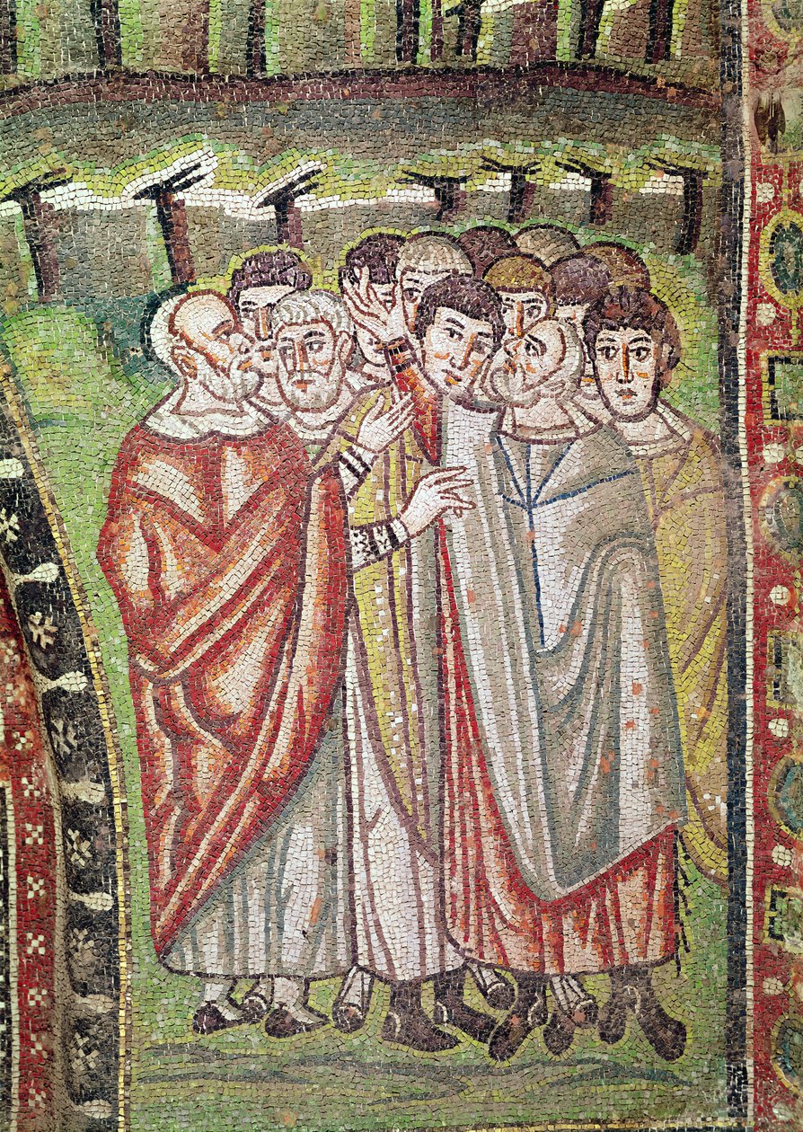 Det hebraiske folket, detalj av The Hospitality of Abraham and the Sacrifice of Isaac, 600-tallet (mosaikk) av Byzantine School