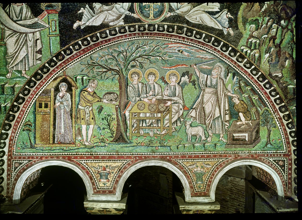 The Hospitality of Abraham and the Sacrifice of Isaac, 600-tallet (mosaikk) av Byzantine School