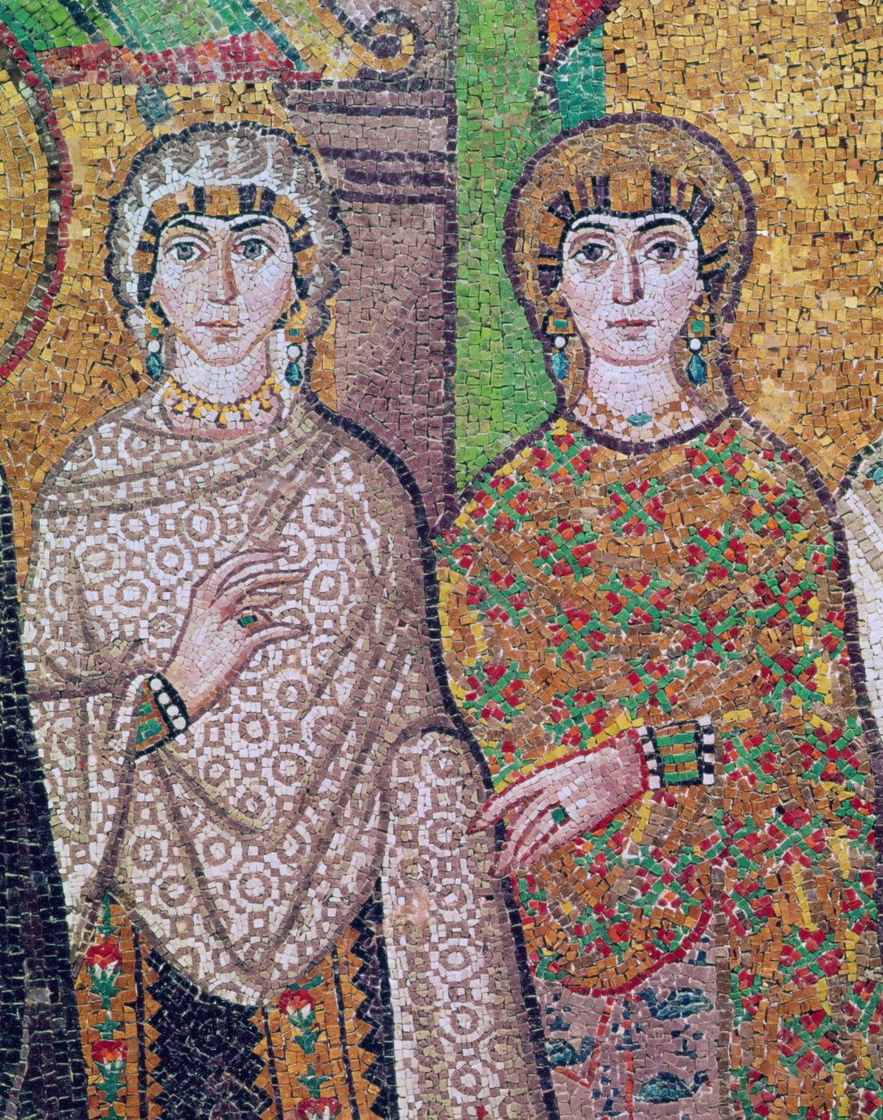 To ledsagende damer av keiserinne Theodora av Byzantine School