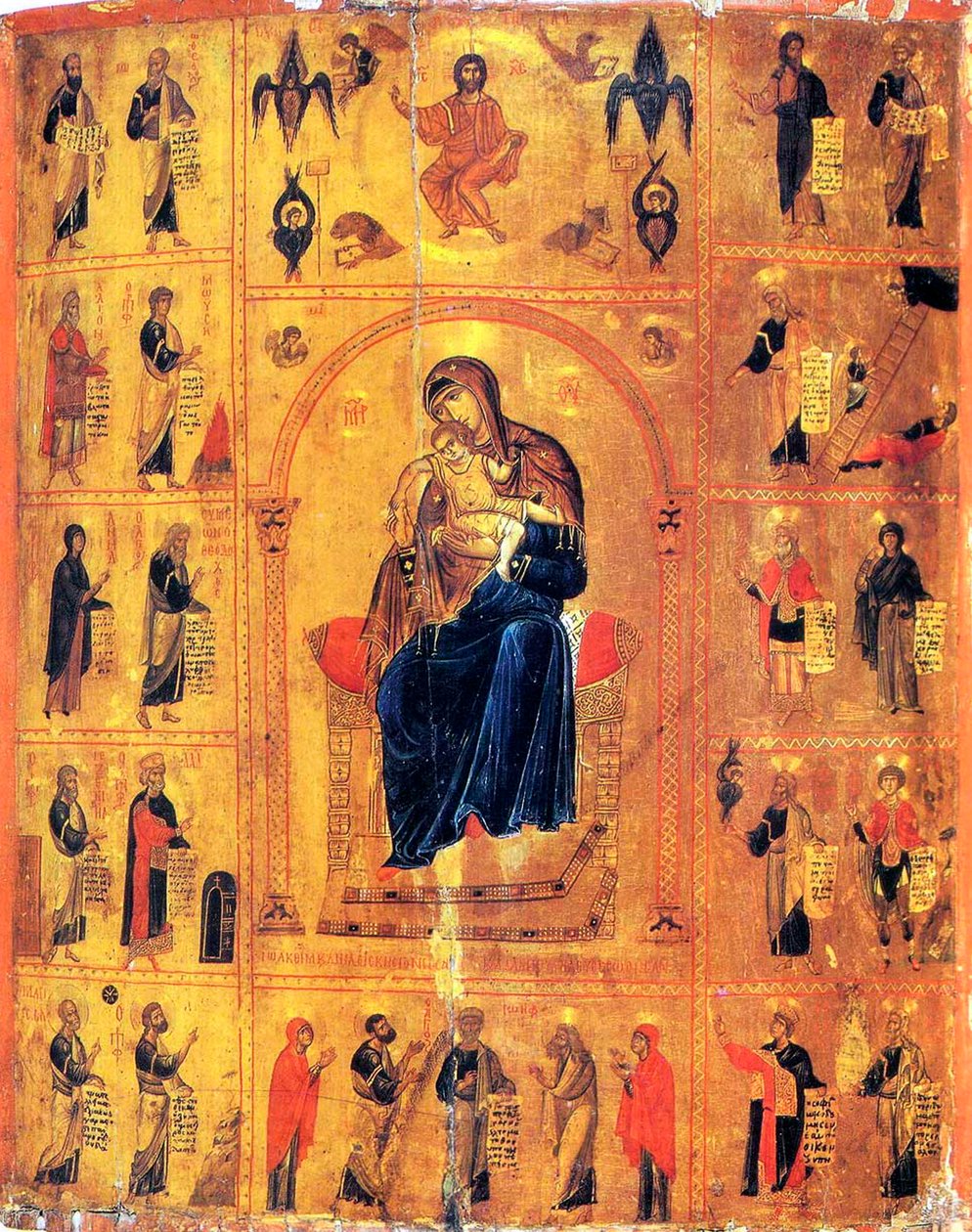 Jomfru og barn med hellige, tidlig på 1100-tallet. av Byzantine icon.