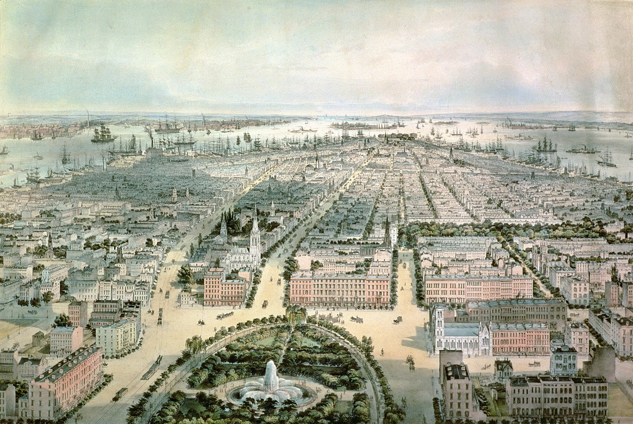 New York ser sørover fra Union Square, pub. av John Bachman, 1849 av C. Bachman