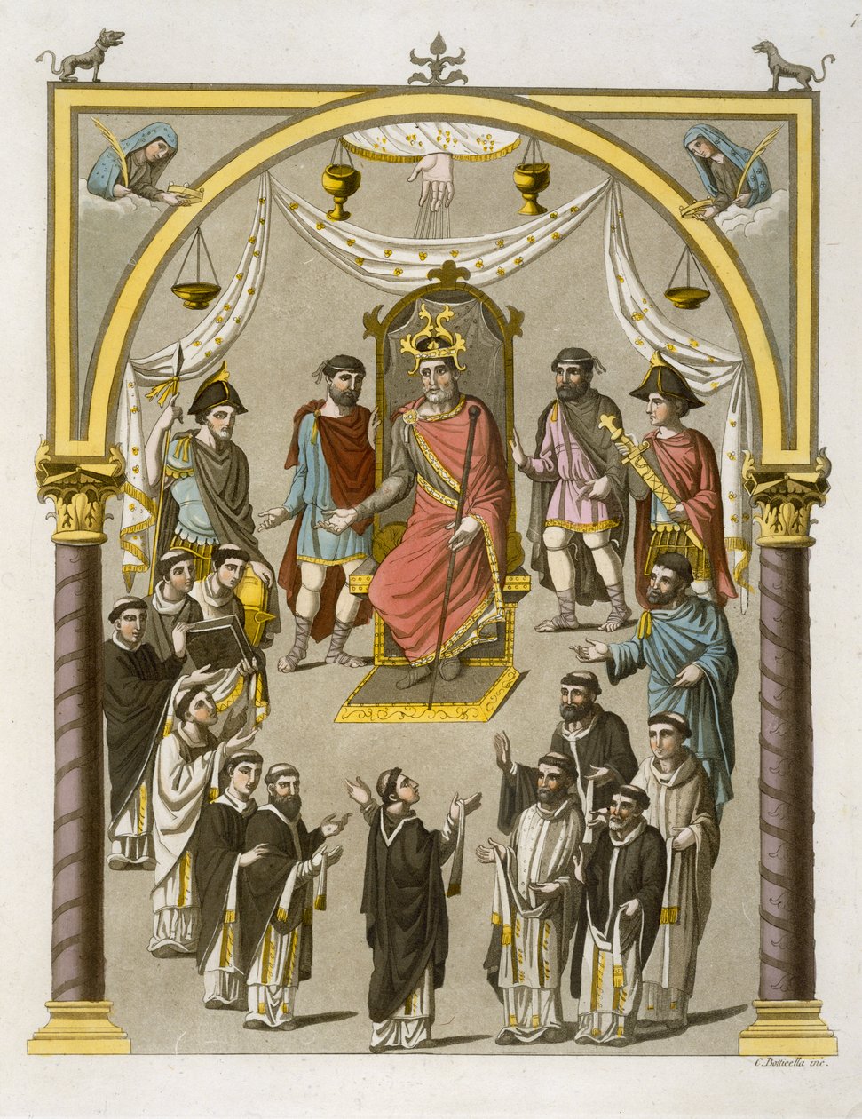 Charles II (823-77) the Bald, etter et manuskript i Colberg Library, plate 7 fra Le Costume Ancien et Moderne, av Jules Ferrario, utgitt ca. 1820-30-tallet av C. Botticella