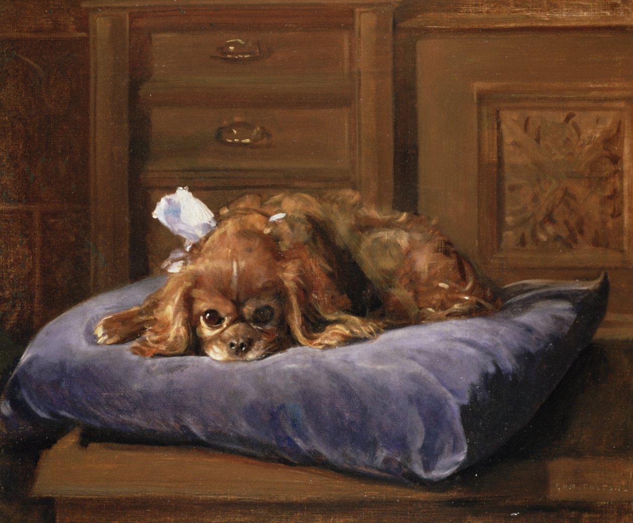 King Charles Spaniel (olje) av C. Fulton