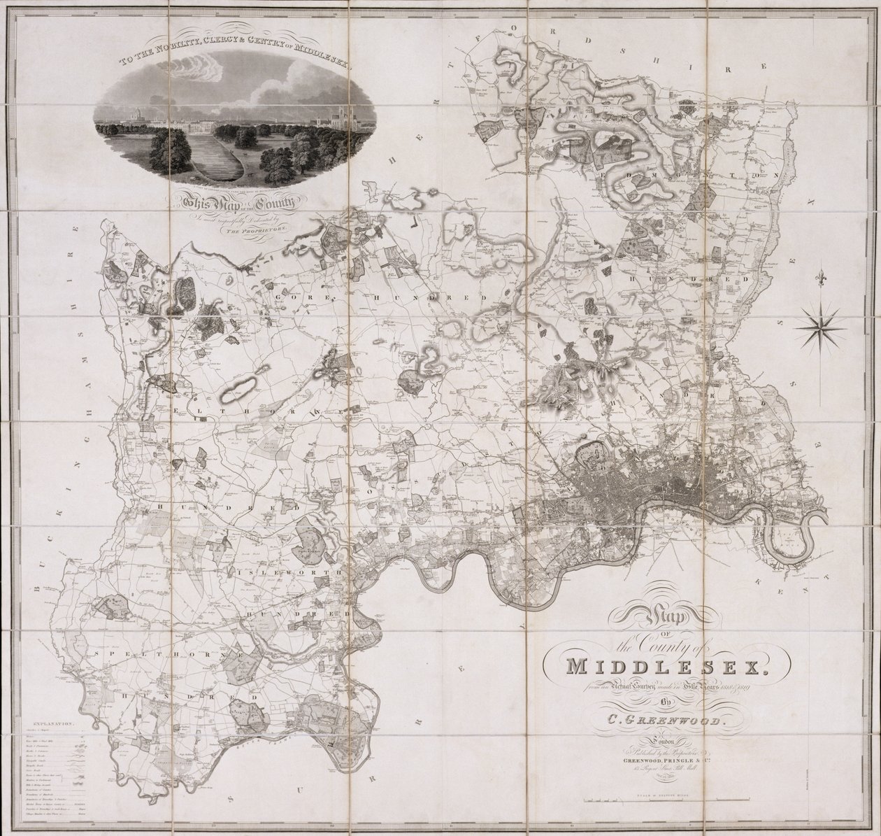 Kart over County of Middlesex, utgitt 1819 (trykk) av C. Greenwood