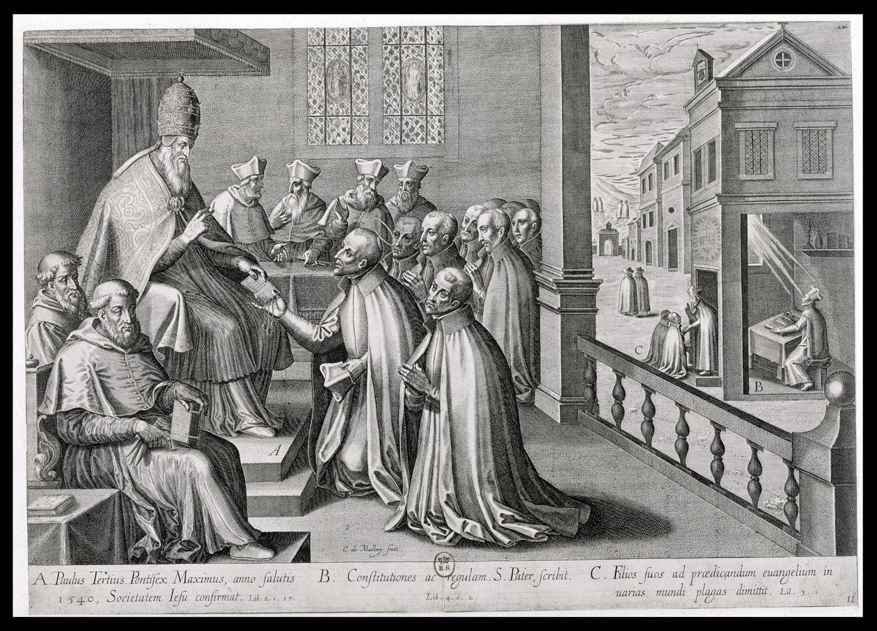 Pave Paul III (1468-1549) mottar regelen til Jesu samfunn, 1540 av C. Malloy