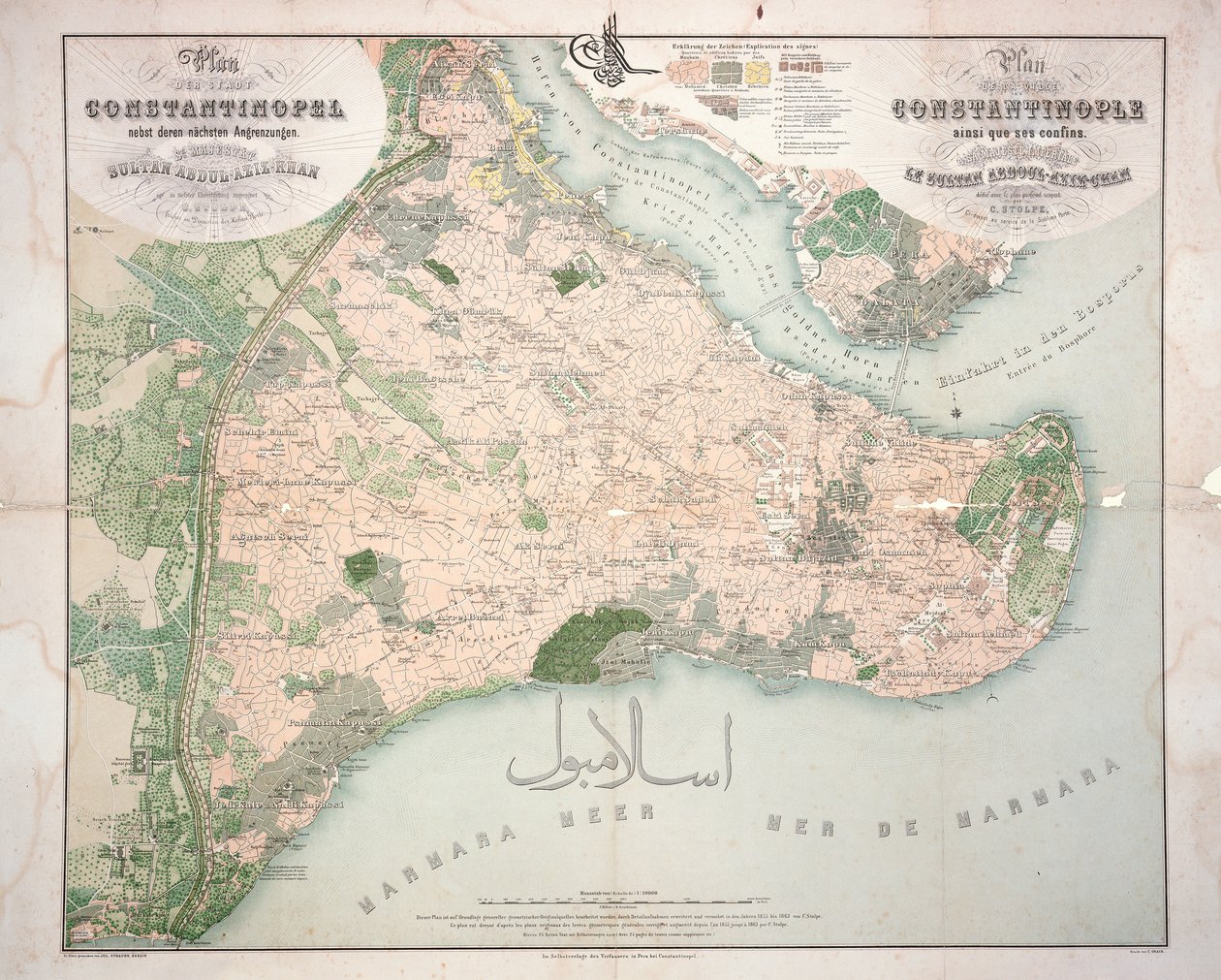 Kart over Konstantinopel og områdene rundt, 1855-63 av C. Stolpe