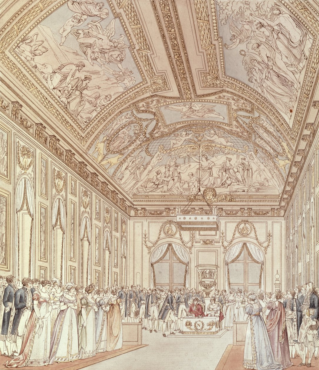 Den sivile seremonien for ekteskapet til Napoleon Bonaparte (1769-1821) og Marie-Louise (1791-1847) i den store salen i Chateau de Saint-Cloud, 1. april 1810 av C. and Fontaine, P. Percier