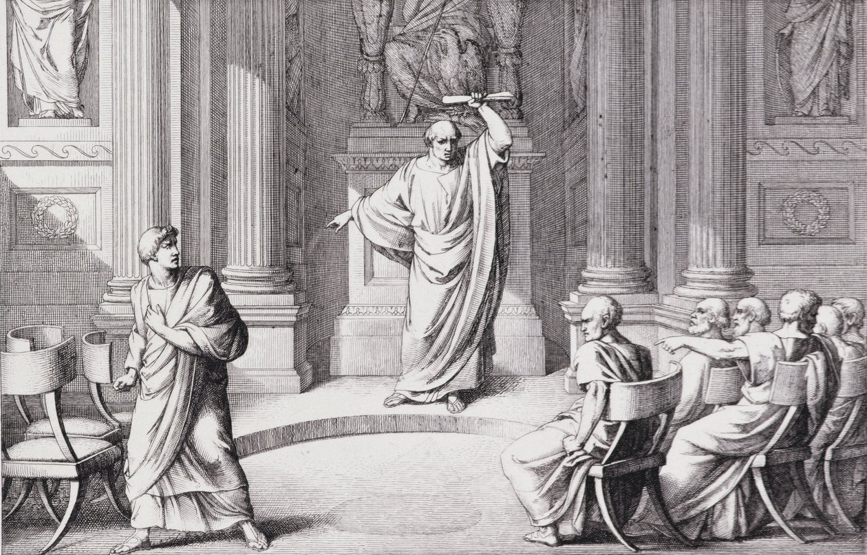 Cicero fordømmer Catiline, gravert av B. Barloccini, 1849 av C.C Perkins