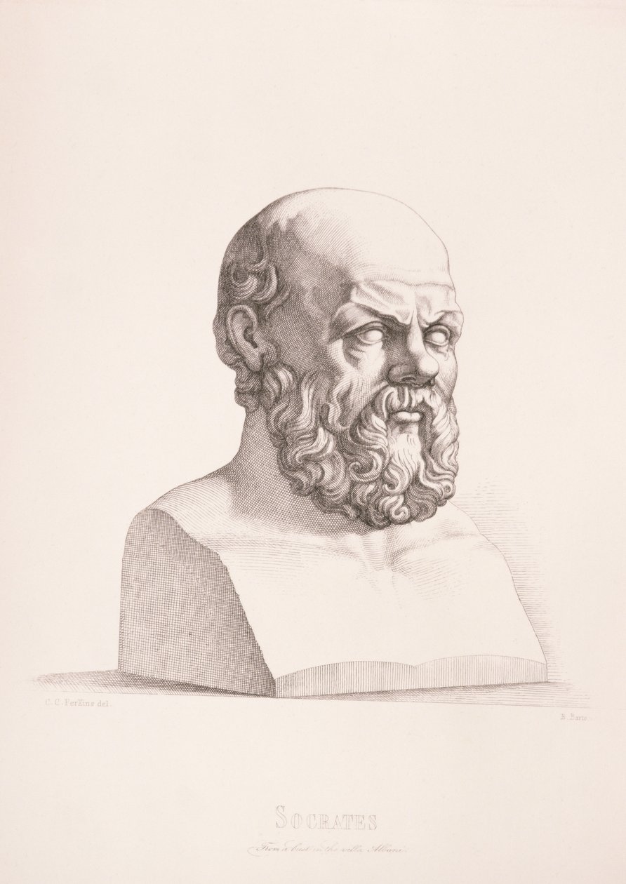 Portrett av Sokrates (ca. 470-399 f.Kr.) gravert av B. Barloccini, 1849 av C.C Perkins