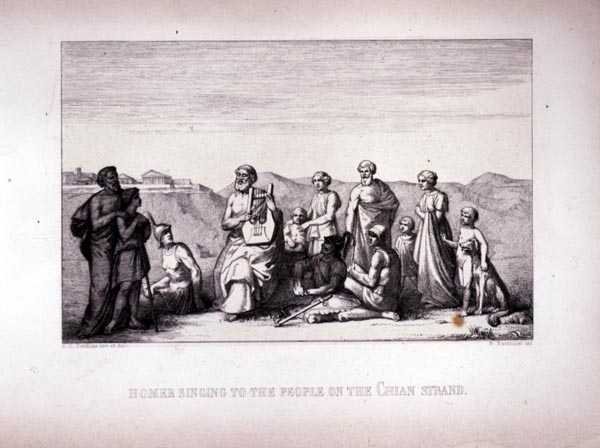 Homer Singing to the People on the Chian Strand, gravert av B.Barloccini, 1849 av C.C Perkins