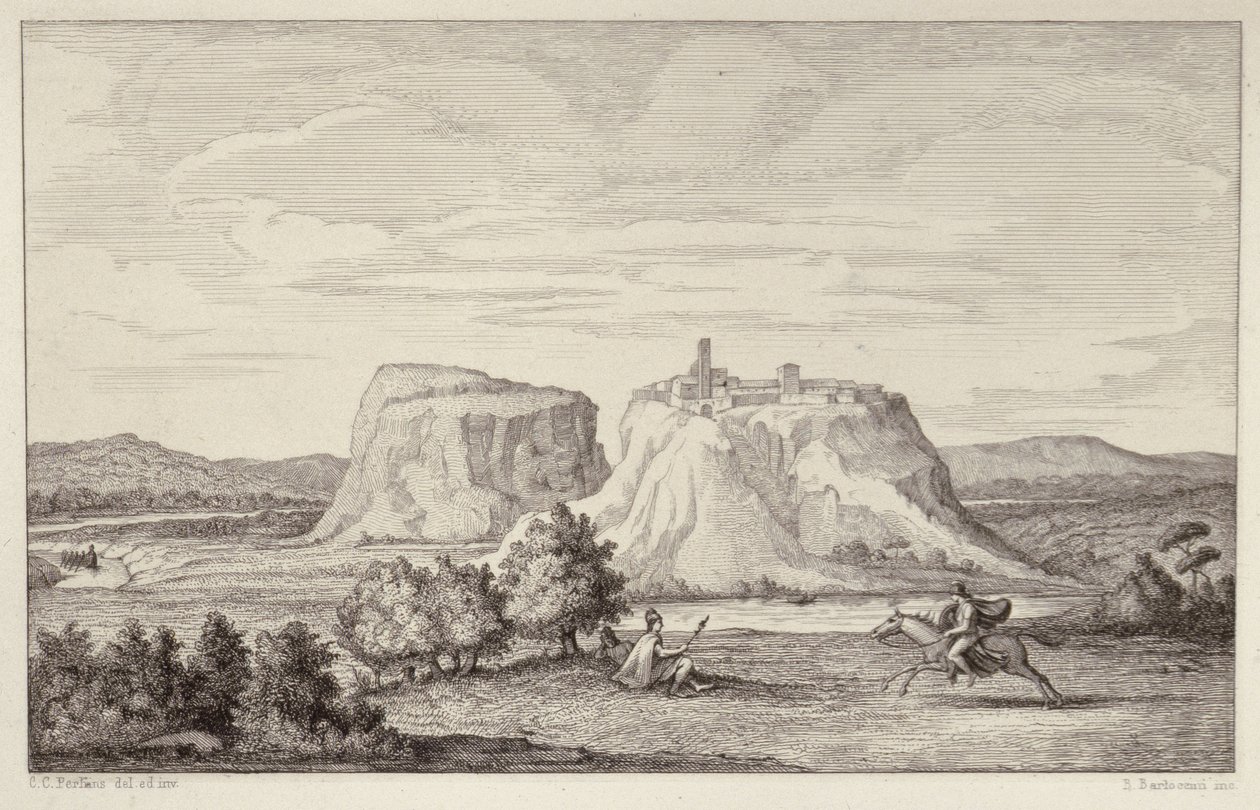 Imaginær utsikt over det tidlige Roma, gravert av B.Barloccini, 1849 av C.C Perkins