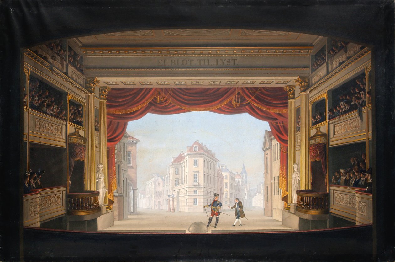 Interiøret i Det kgl. teater under oppsetningen av Jacob v. Thyboe av C.F. Christensen