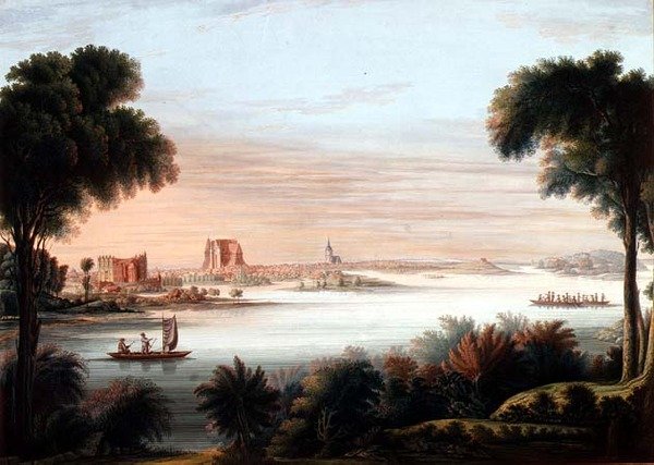 En utsikt over Schwerin, kveld (akvarell) av C.H. Nipperdey
