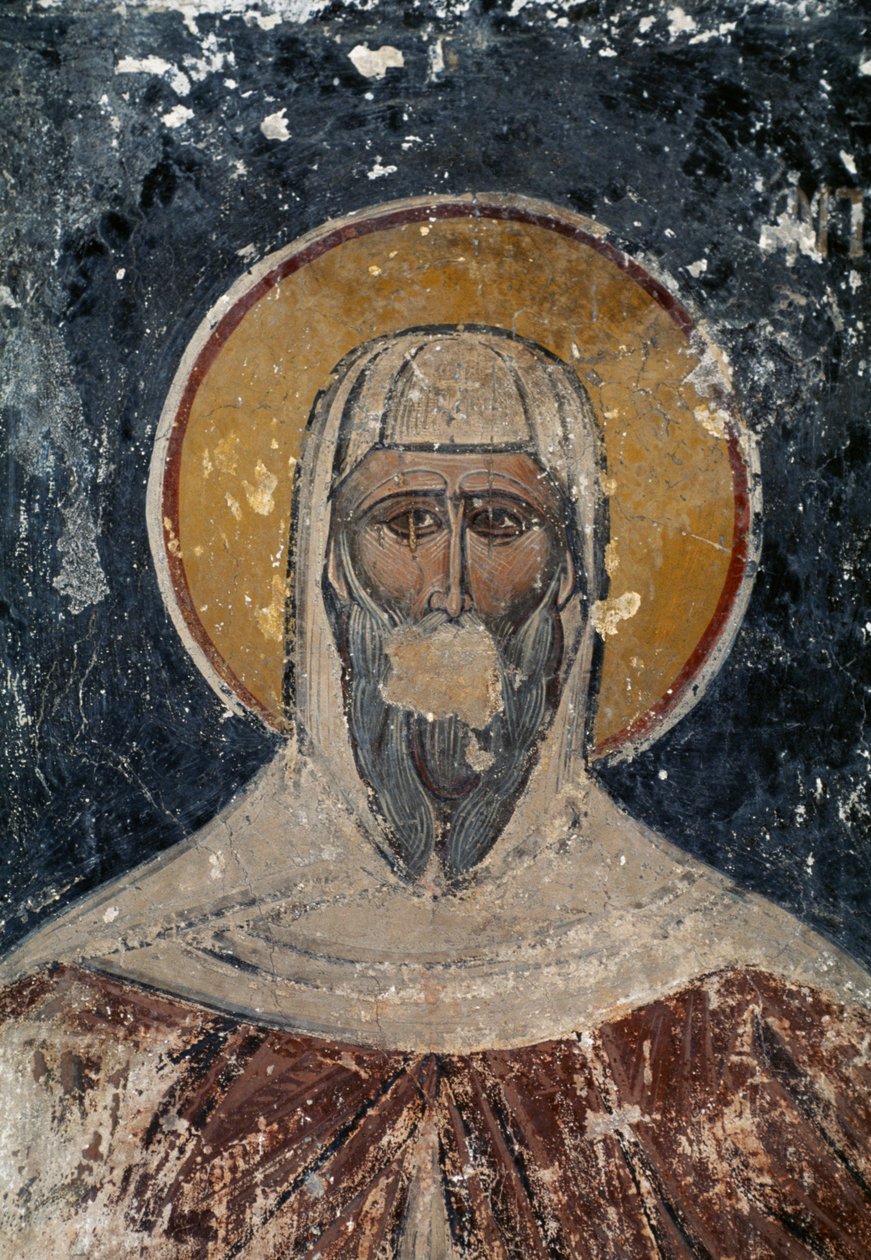 Apostel, freskomaleri i den bysantinske kirken av hellige apostler i Agora i Athen, Hellas av J.B. and Brown J. Rowbotham