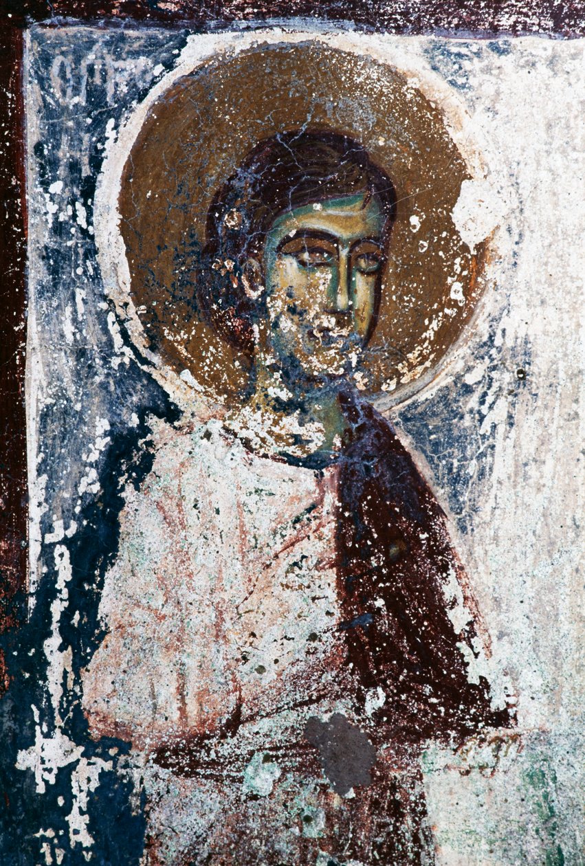 En helgenfigur, freskomaleri i kirken Taxiarhon, Old Pyli, Kos-øya, Hellas (bilde) av J.B. and Brown J. Rowbotham