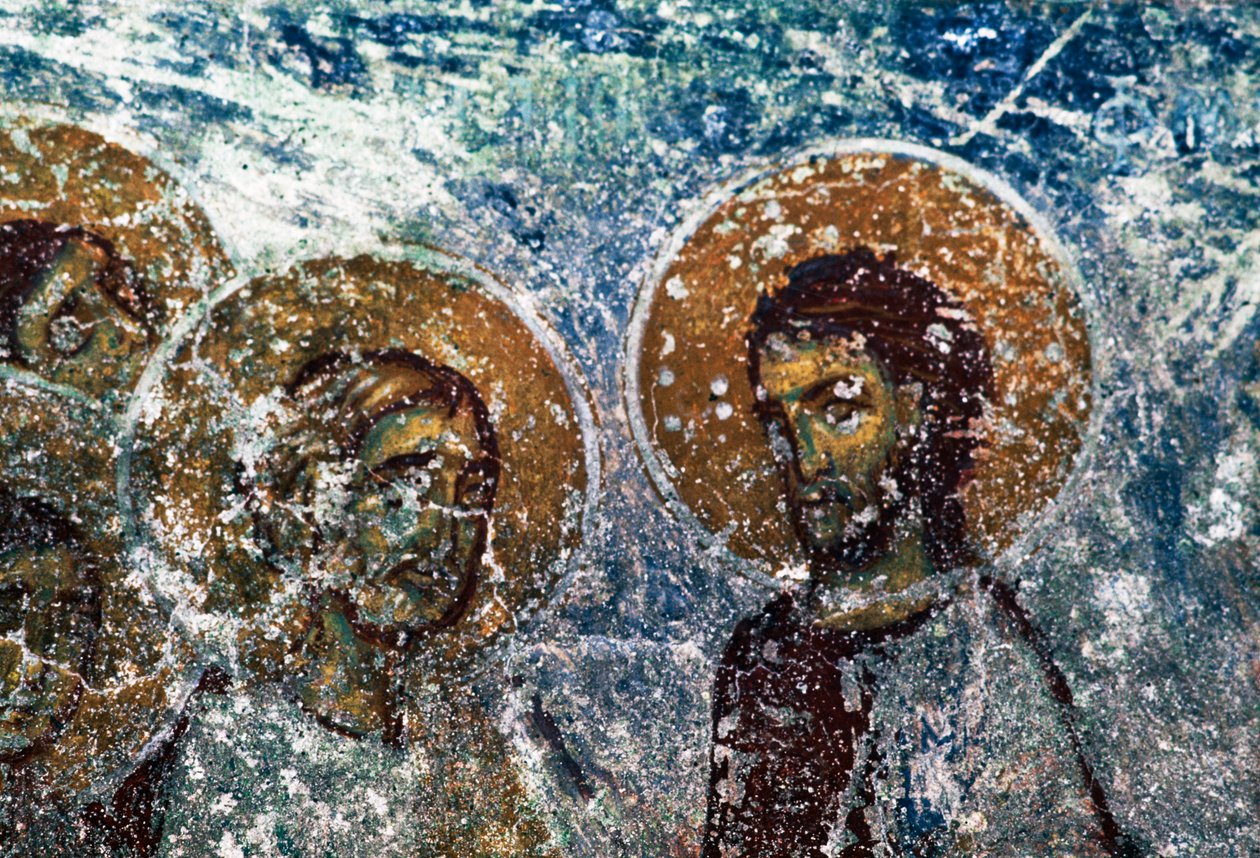 Helgenfigurer, freskomaleri i kirken Taxiarhon, Old Pyli, Kos-øya, Hellas (bilde) av J.B. and Brown J. Rowbotham