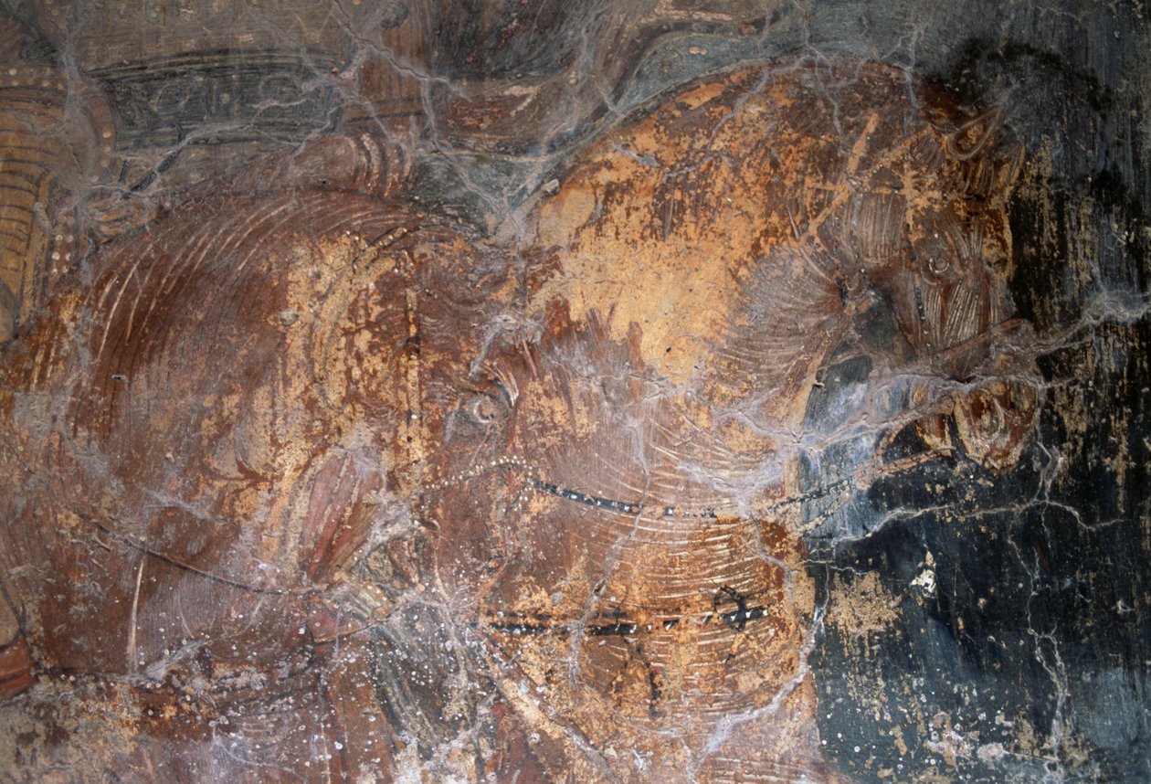 Hest, detalj fra freskomaleri i kirken Agios Georgios, Komitades, Kreta, Hellas (bilde) av J.B. and Brown J. Rowbotham
