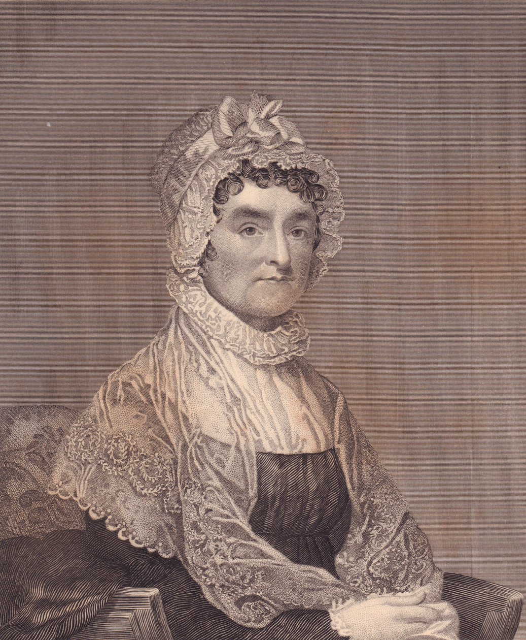 Portrett av Abigail Adams (1744-1818), kone til USAs president John Adams, gravering av G Stuart og FE Jones av J.B. and Brown J. Rowbotham