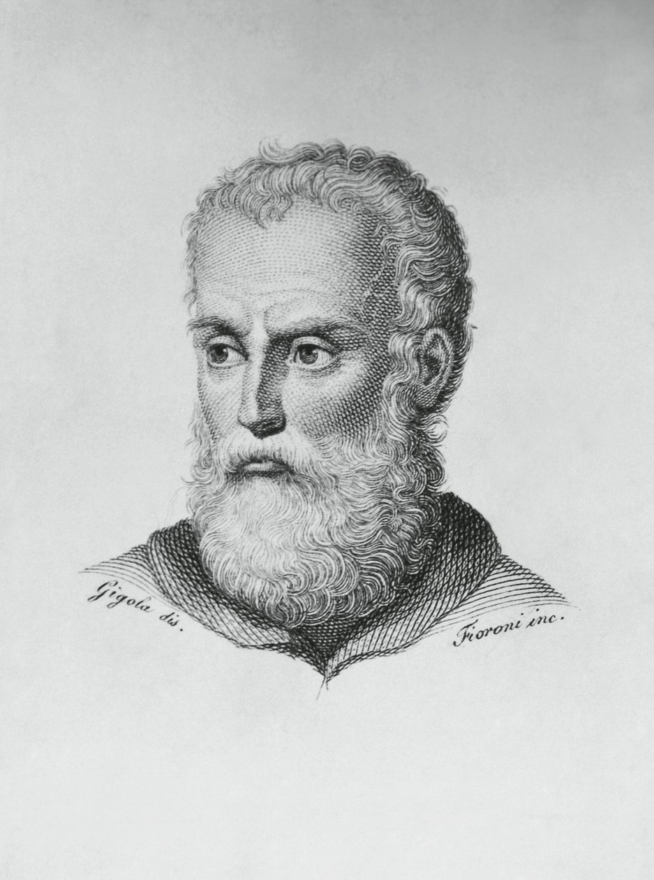 Portrett av Annibale Caro (1507-1566), italiensk forfatter og poet, gravering av Ado Fioroni (aktiv 1812-1833) etter tegning av Giovanni Battista Gigola (1767-1841) av J.B. and Brown J. Rowbotham