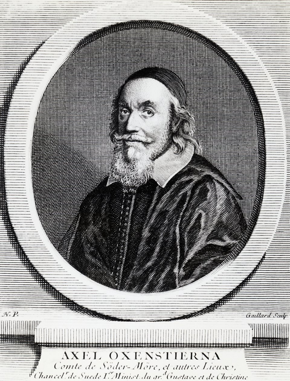 Portrett av Axel Oxenstierna Gustafsson (1583-1654), kansler i kongeriket Sverige, gravering av J.B. and Brown J. Rowbotham