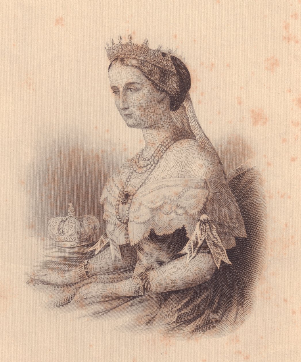 Portrett av Eugenia de Montijo de Guzman (1826-1920), keiserinne av fransk, kone til Napoleon III Bonaparte, gravering av W Wellstood, fra damelageret, USA, ca. 1870 av J.B. and Brown J. Rowbotham