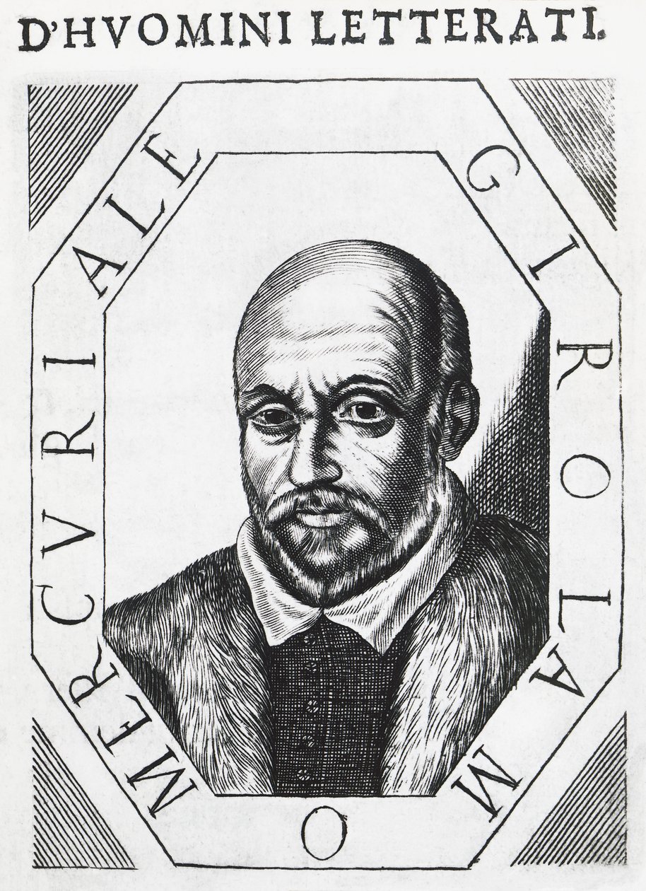 Portrett av Girolamo Mercuriale (1530-1606), italiensk lege og filosof, blekktegning av J.B. and Brown J. Rowbotham