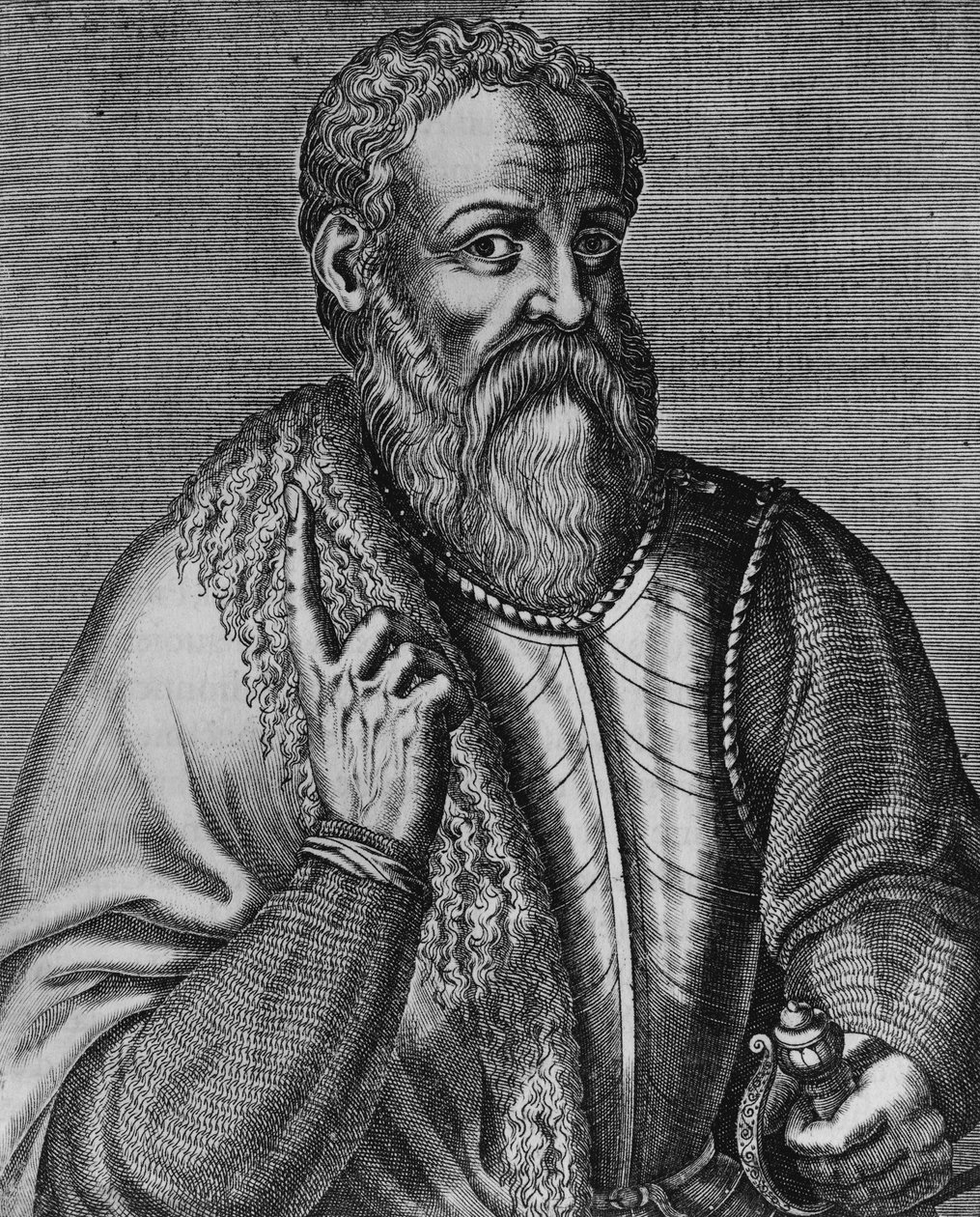 Portrett av Hernan Cortes (1485-1547), spansk conquistador, gravering av J.B. and Brown J. Rowbotham