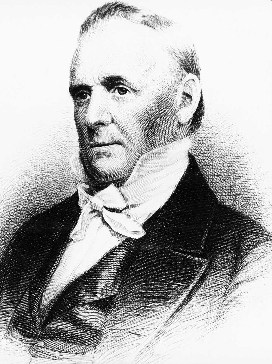 Portrett av James Buchanan (1791-1868), amerikansk advokat, diplomat og politiker som fungerte som 15. president i USA fra 1857 til 1861, gravering av J.B. and Brown J. Rowbotham