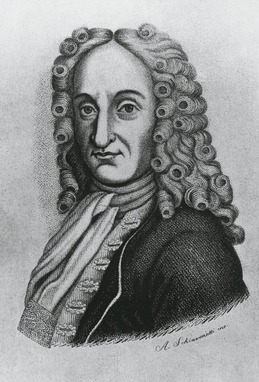 Portrett av Pietro Antonio Michelotti (1673-1740), italiensk lege og iatromatematiker, gravering av Schiavonetti av J.B. and Brown J. Rowbotham