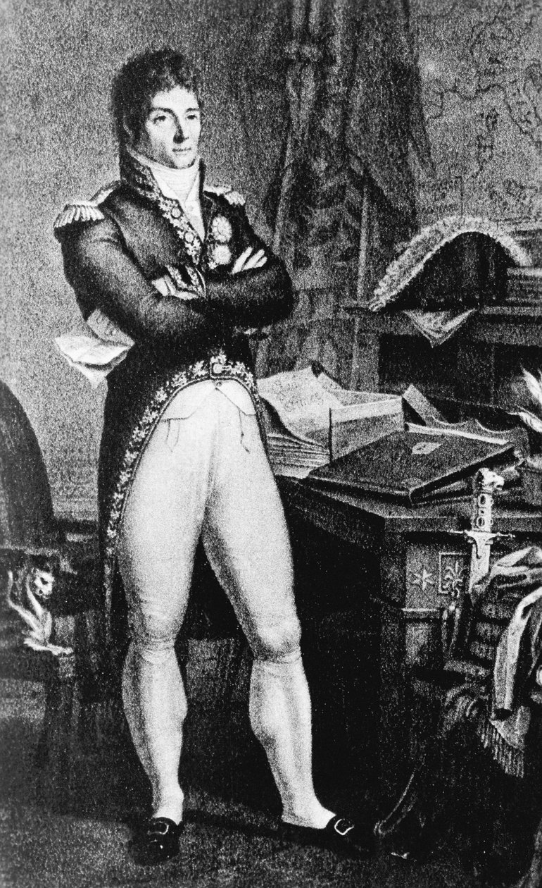 Portrett av prins Louis-Alexandre Berthier (1753-1815), fransk general, marskalk av Frankrike og krigsminister for det første franske imperiet, gravering av J.B. and Brown J. Rowbotham