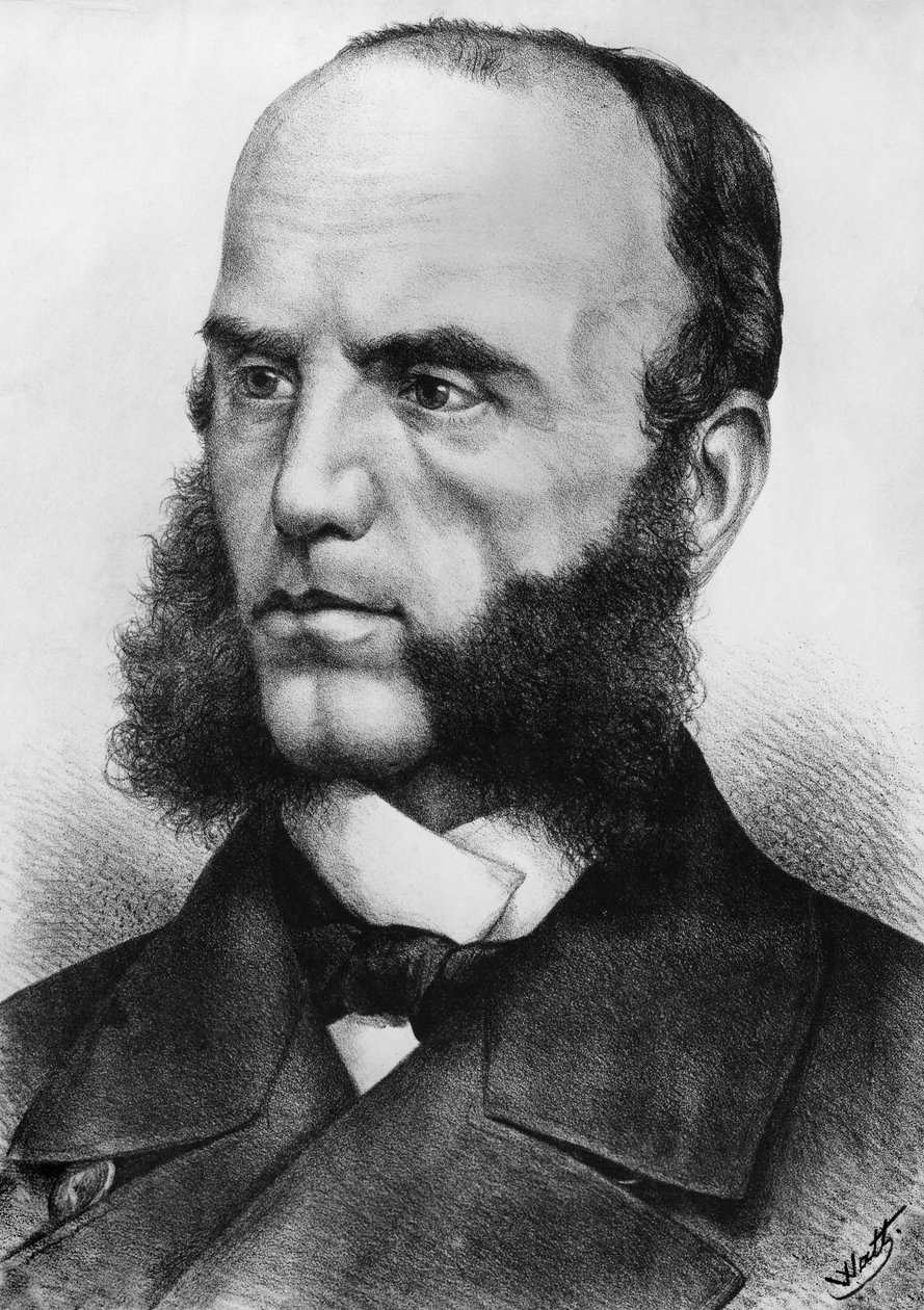 Portrett av Wilhelm von Tegetthoff (1827-1871), østerriksk admiral, han befalte marinestyrker under andre Schleswig-krigen i 1864, og østerriksk-prøyssiske krigen i 1866, gravering etter tegning av Watt av J.B. and Brown J. Rowbotham