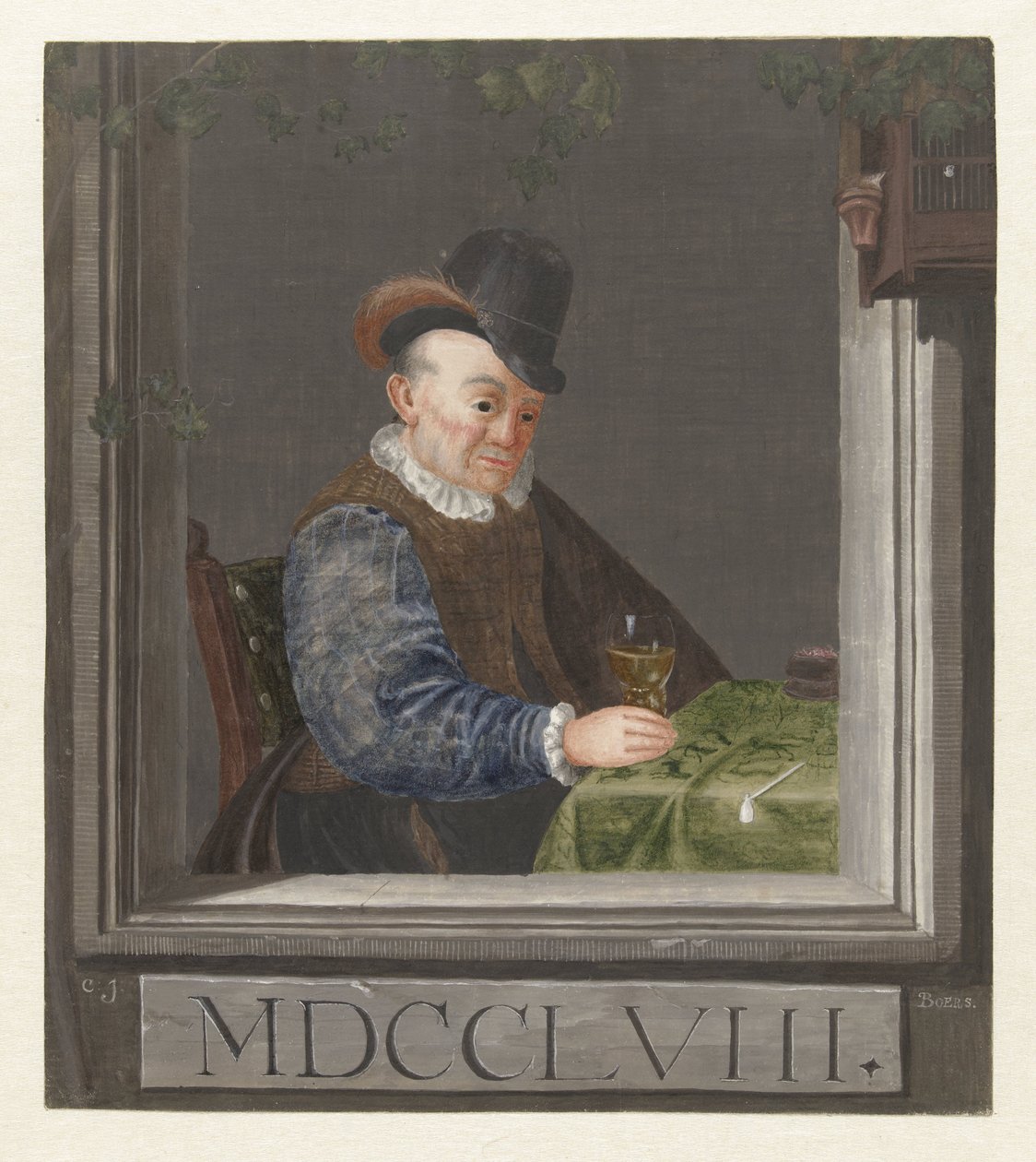Sittende mann med et glass i hånden av C.J. Boers