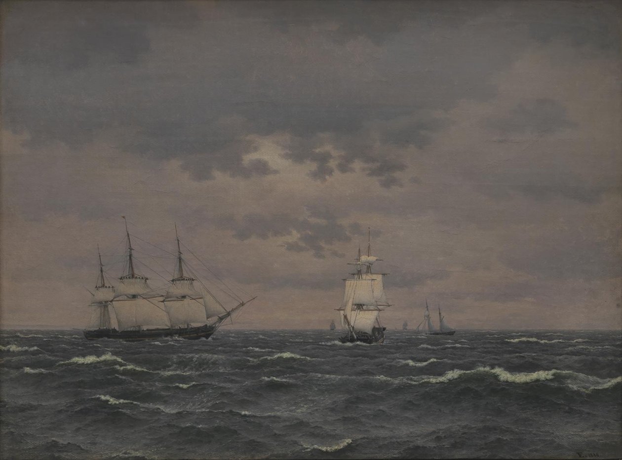 En korvettrev seiler i en friskende vind og noen andre skip av Christoffer Wilhelm Eckersberg