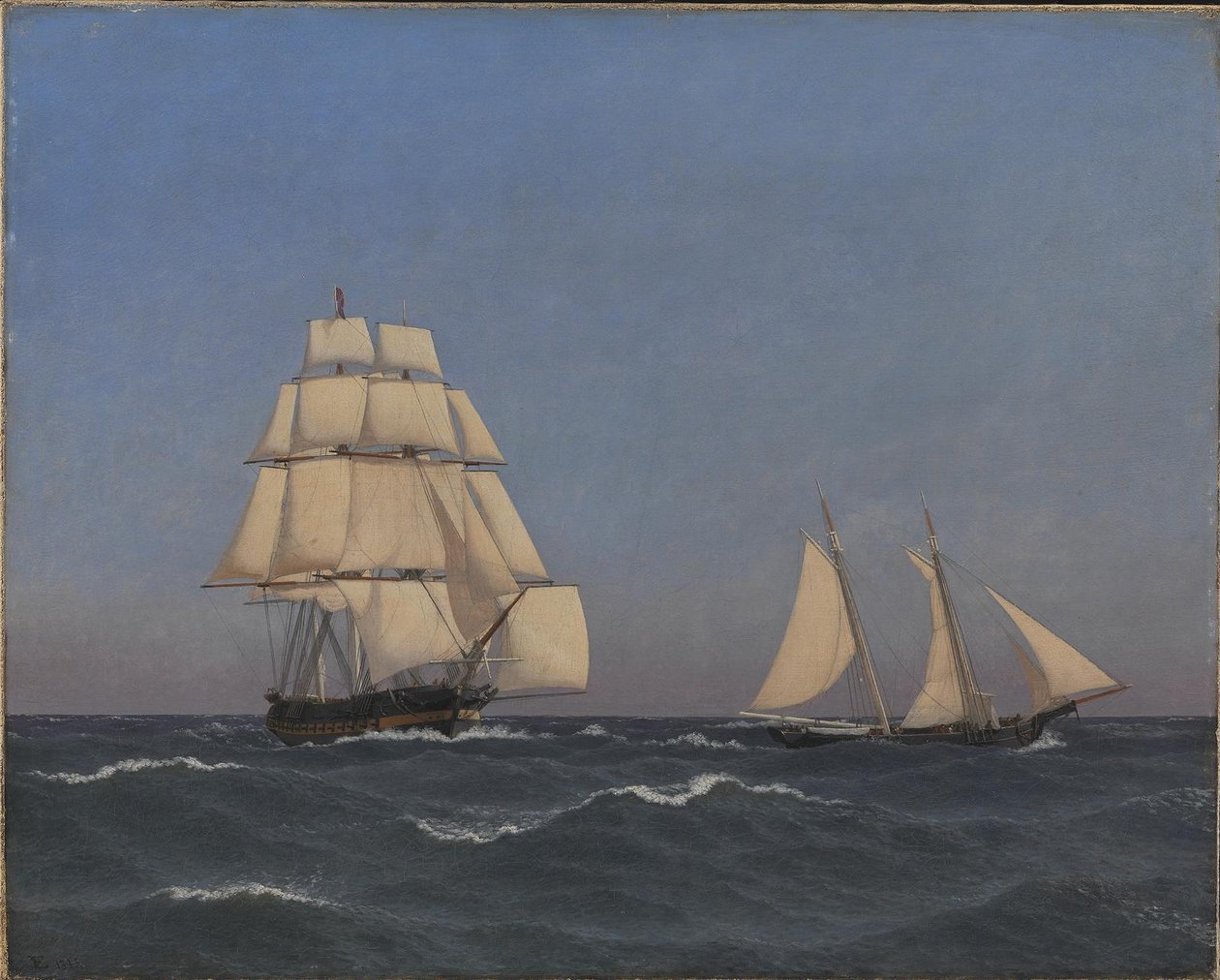 En privater som seiler ut av en forfølgende fregatt av Christoffer Wilhelm Eckersberg