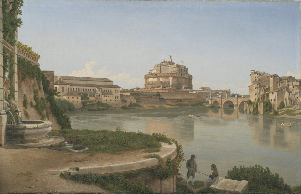 Utsikt over Tiberen fra Trastevere mot Castel S. Angelo av Christoffer Wilhelm Eckersberg