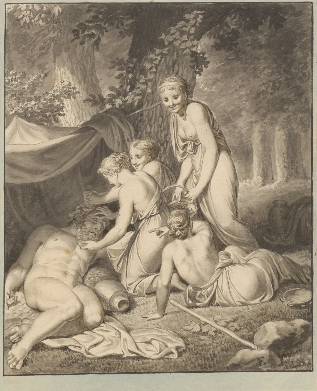 Den sovende Silen vekkes av Bacchantinderen av Christoffer Wilhelm Eckersberg
