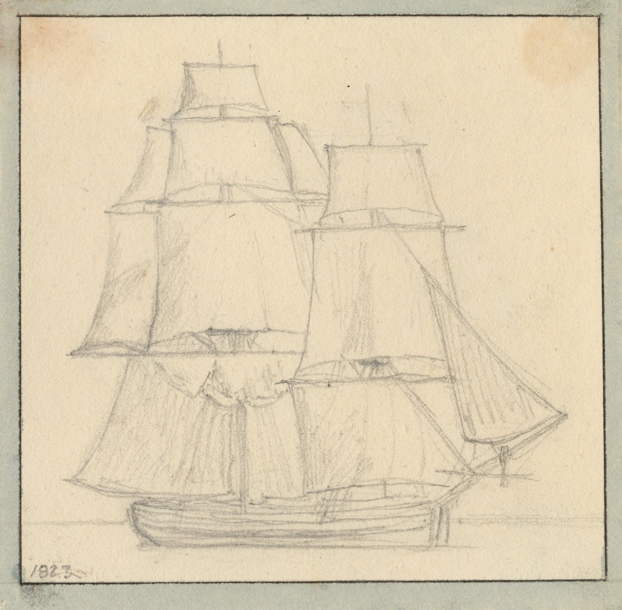En brigg med forseil på hovedtoppen. av Christoffer Wilhelm Eckersberg