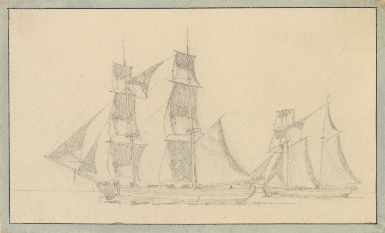 En brigg og en skuter under seil. av Christoffer Wilhelm Eckersberg