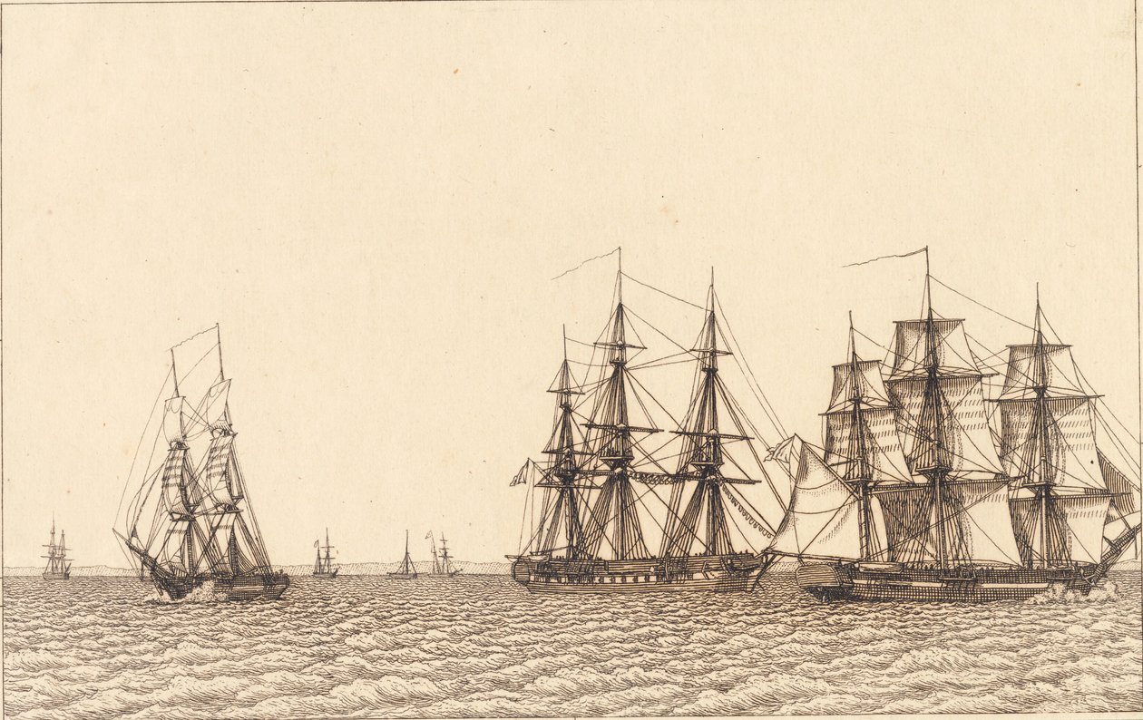 En briggeseiling. Illustrasjon for "Lineært perspektiv", Plate IXb av Christoffer Wilhelm Eckersberg