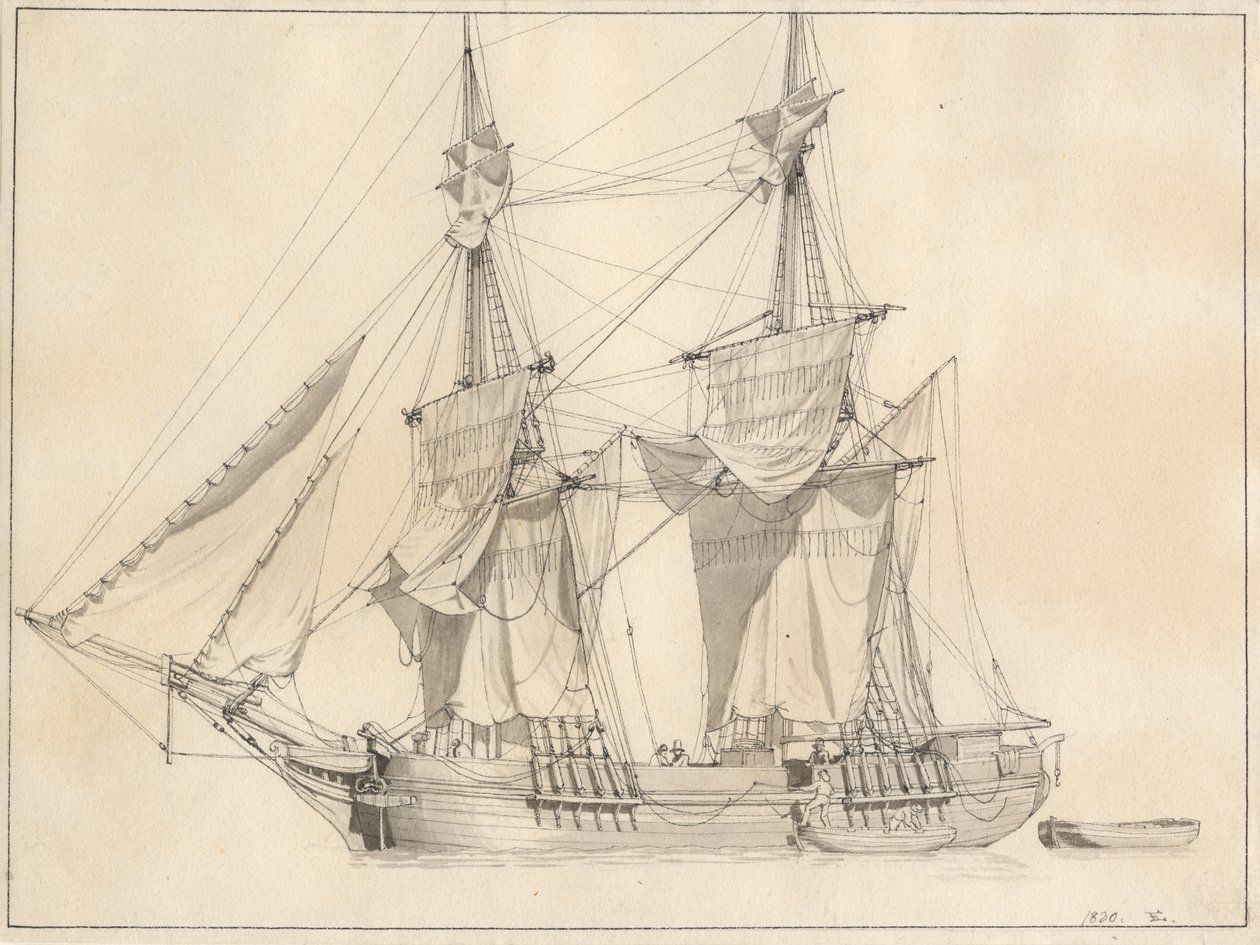 En brigg tørker seil av Christoffer Wilhelm Eckersberg