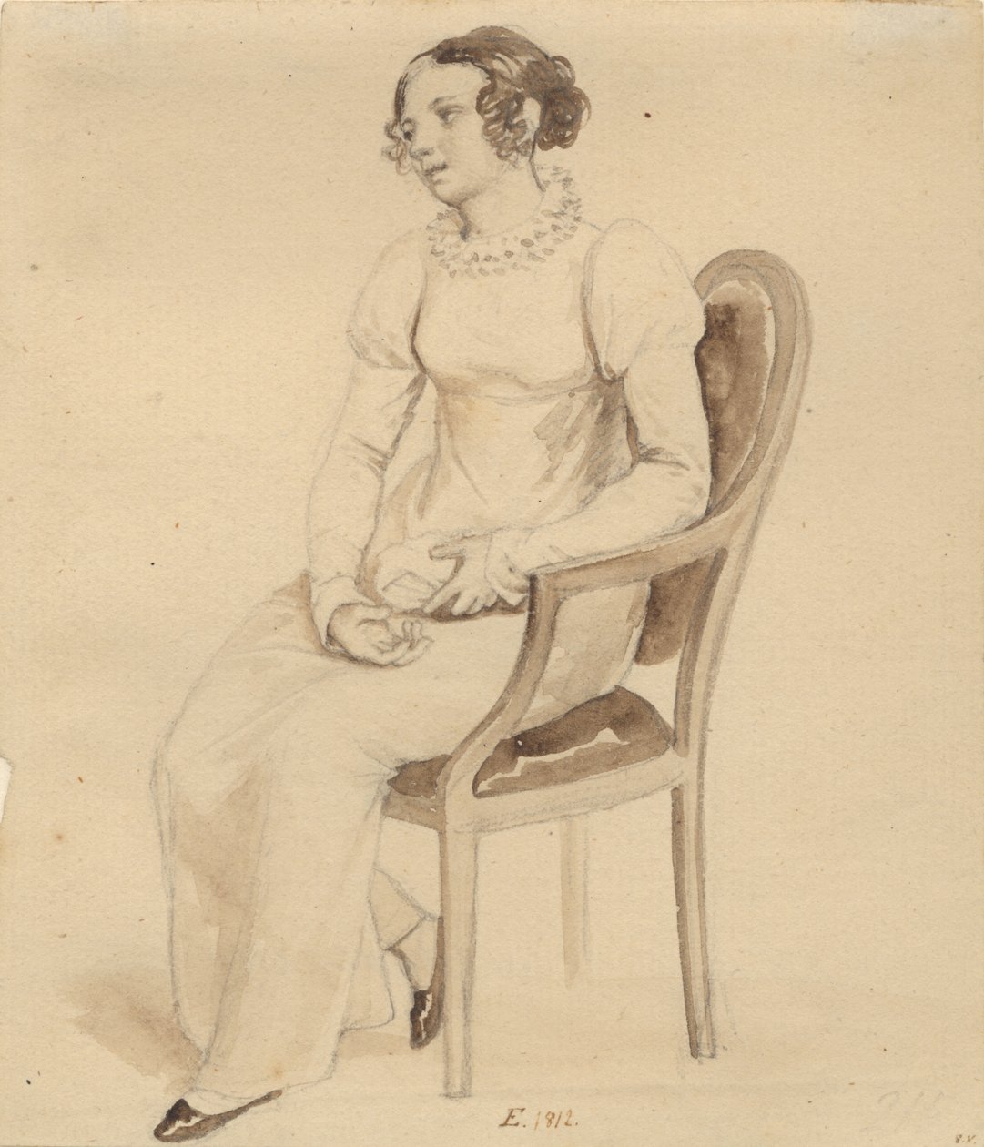 En dame som sitter i en lenestol, vendt mot vinduet av Christoffer Wilhelm Eckersberg
