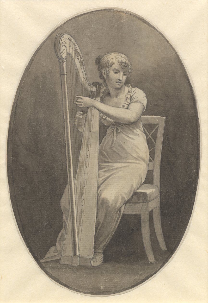 En dame som spiller harpe av Christoffer Wilhelm Eckersberg
