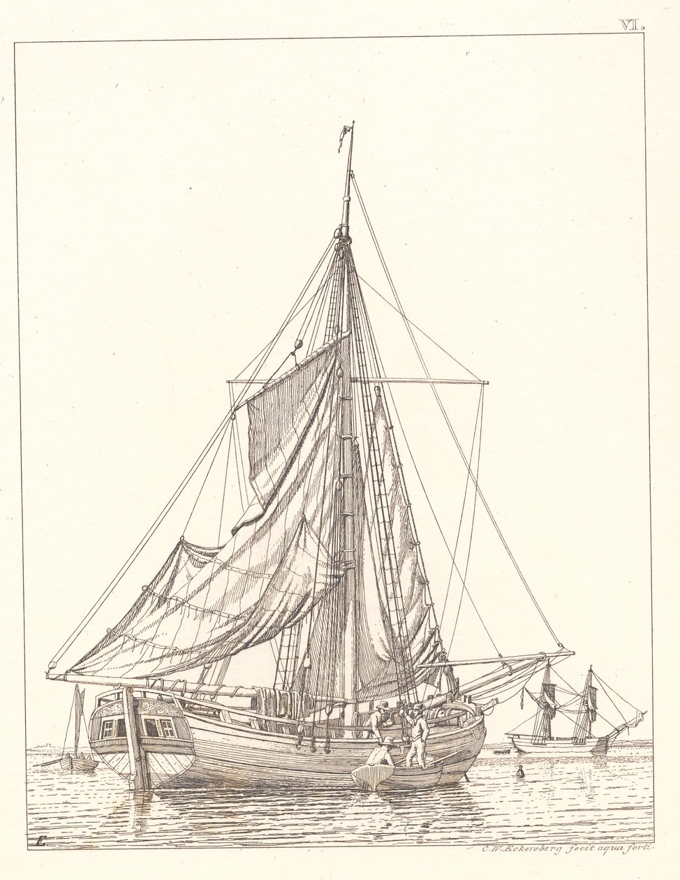 En dansk yacht som tørker seil i stille vær av Christoffer Wilhelm Eckersberg
