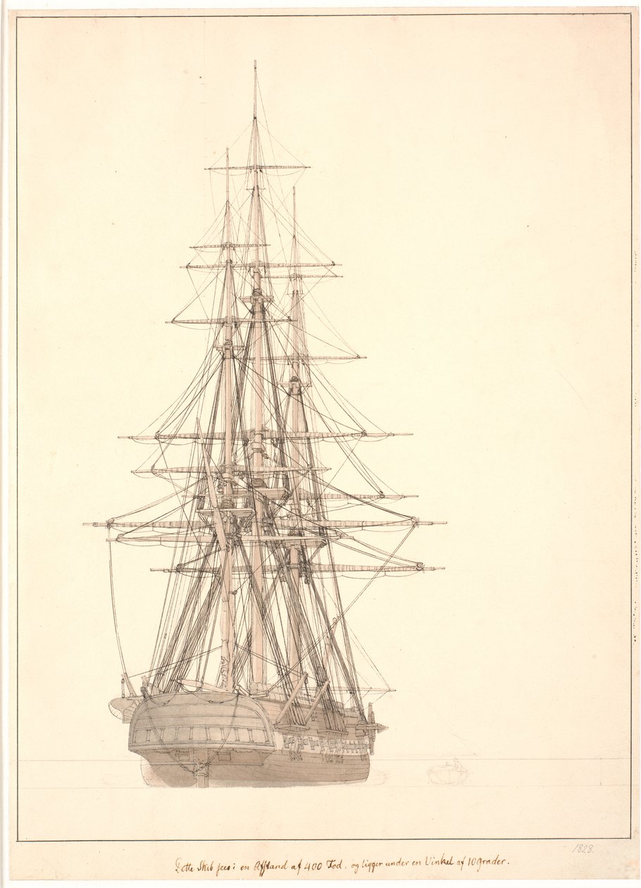 En fregatt sett fra hekken av Christoffer Wilhelm Eckersberg