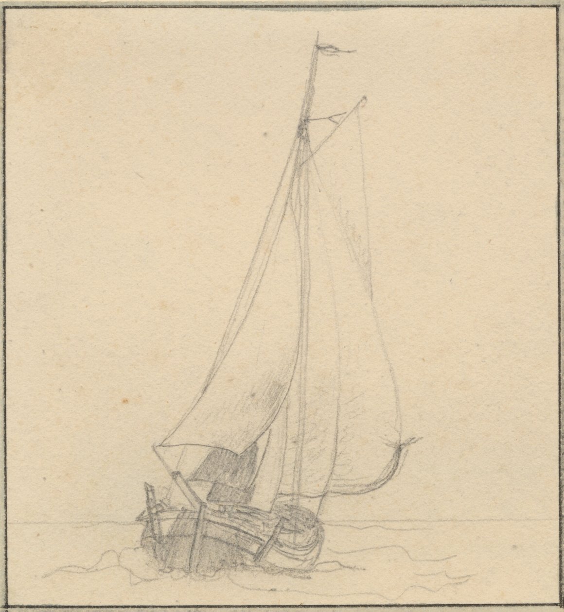 En yacht under seil sett forfra. av Christoffer Wilhelm Eckersberg