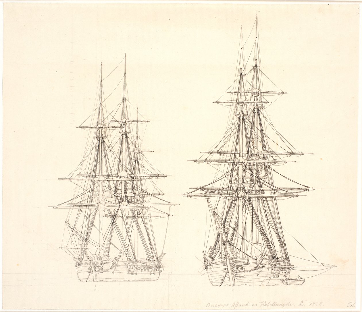 En korvett og en brigg for anker. av Christoffer Wilhelm Eckersberg
