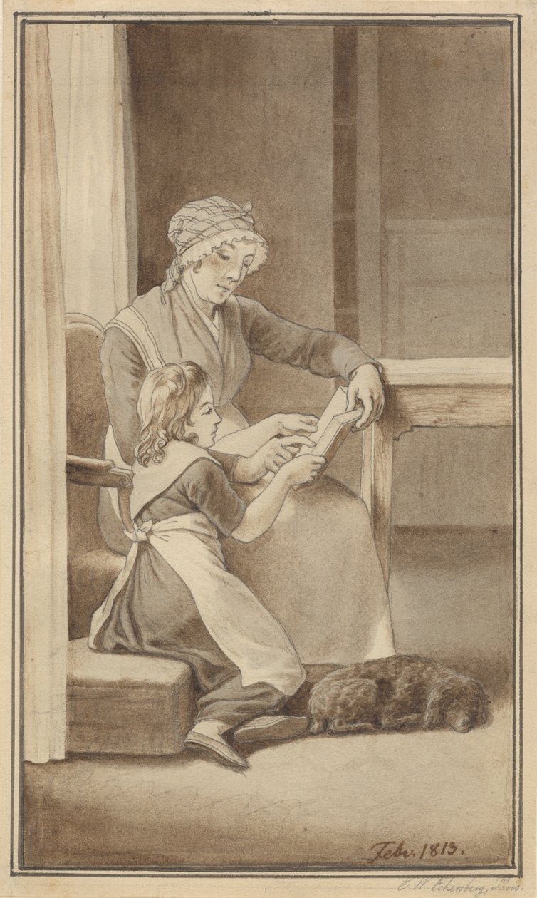 En mor lærer den lille jenta sin å lese av Christoffer Wilhelm Eckersberg